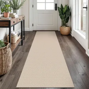 EARTHALL Washable Runner Rug 2x7 Ft Non Slip Runners for Hallways Cotton Rubber Backed Kitchen Runner Braided Indoor Floor Carpet Runners for Entryway, Hallway, Kitchen, Bedroom, Beige/White