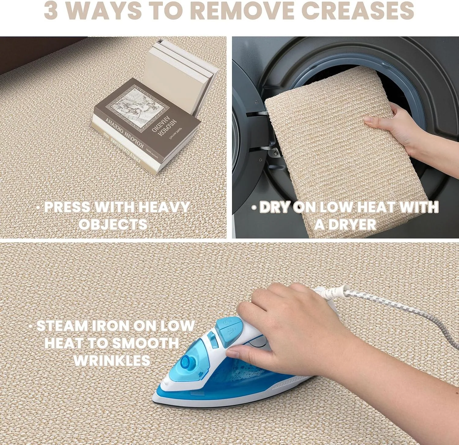 EARTHALL Washable Runner Rug 2x7 Ft Non Slip Runners for Hallways Cotton Rubber Backed Kitchen Runner Braided Indoor Floor Carpet Runners for Entryway, Hallway, Kitchen, Bedroom, Beige/White