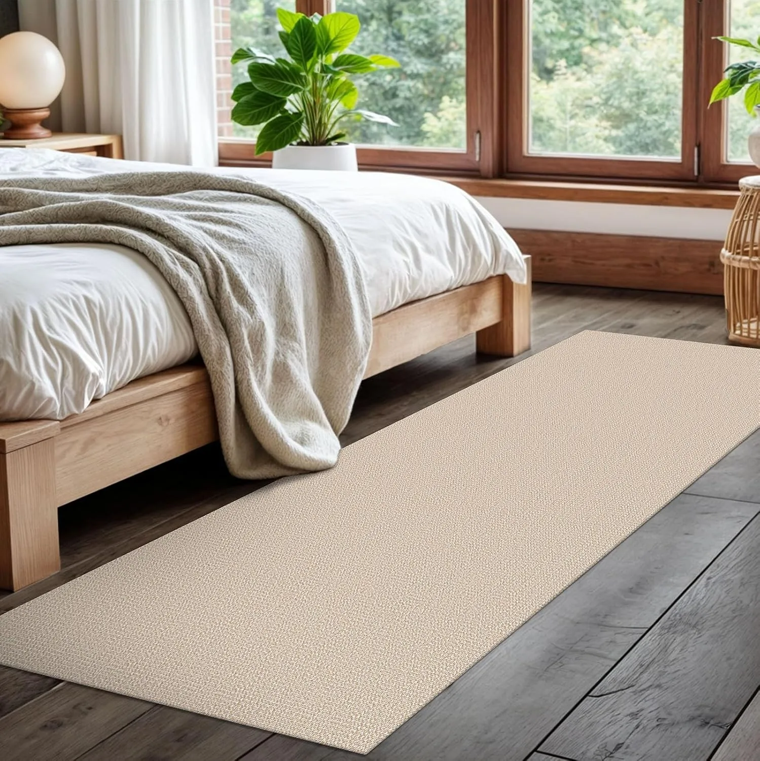 EARTHALL Washable Runner Rug 2x7 Ft Non Slip Runners for Hallways Cotton Rubber Backed Kitchen Runner Braided Indoor Floor Carpet Runners for Entryway, Hallway, Kitchen, Bedroom, Beige/White