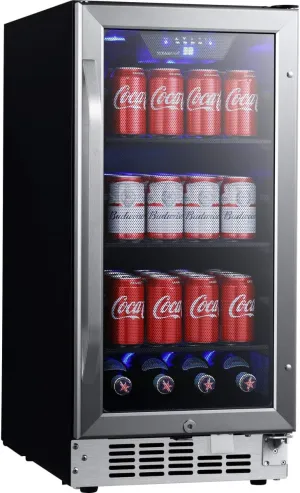 EdgeStar CBR902SG 15 Inch Wide 80 Can Built-In Beverage Cooler with Blue LED Lighting