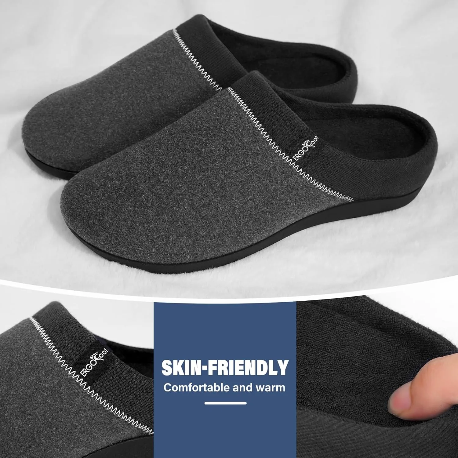 ERGOfoot Orthotic Slippers with Arch Support, Ideal for Plantar Fasciitis, Flat Feet, Heel Pain Relief, Slip on Clog Indoor Outdoor House Shoes with Anti-Skid Rubber Sole