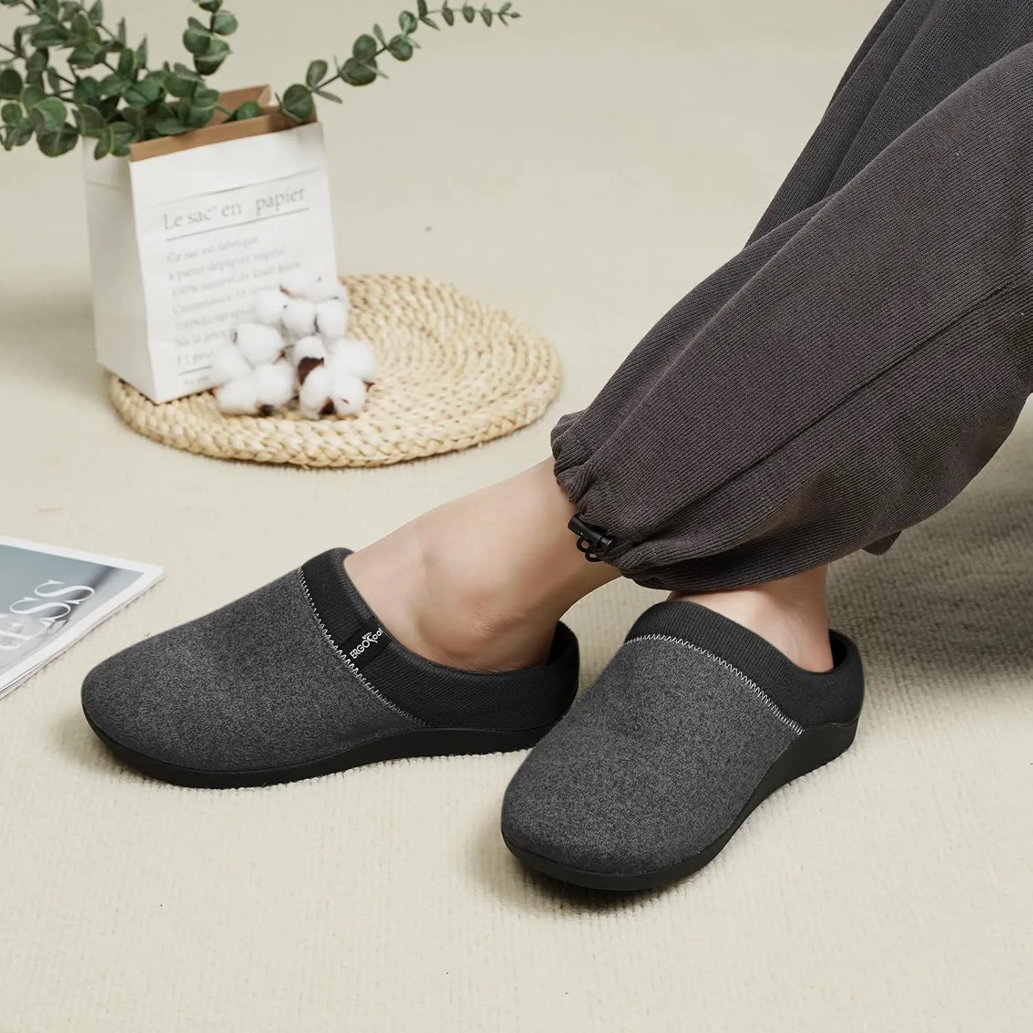 ERGOfoot Orthotic Slippers with Arch Support, Ideal for Plantar Fasciitis, Flat Feet, Heel Pain Relief, Slip on Clog Indoor Outdoor House Shoes with Anti-Skid Rubber Sole