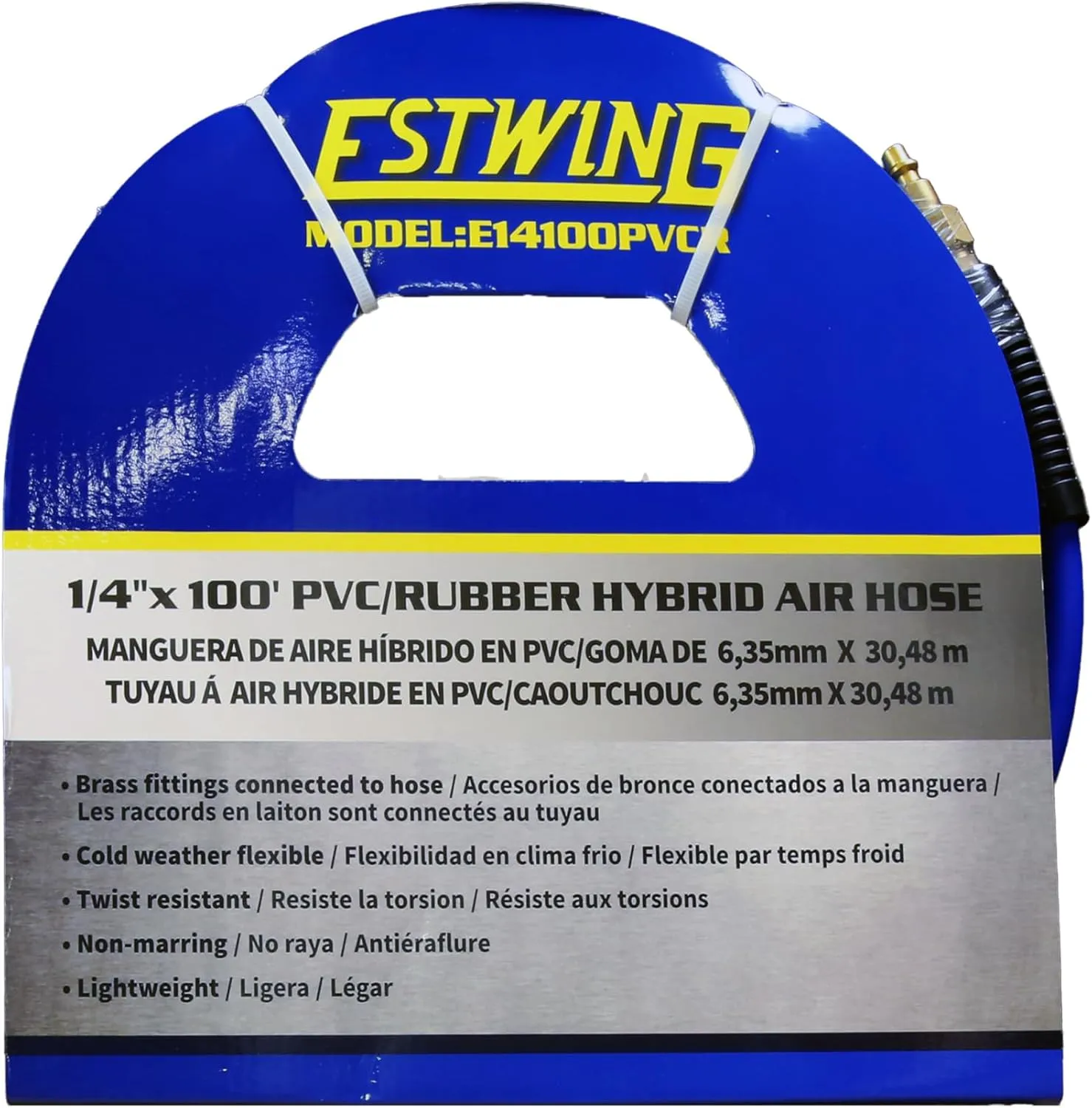 Estwing E14100PVCR 1/4" x 100' PVC/Rubber Hybrid Air Hose with Brass Fittings