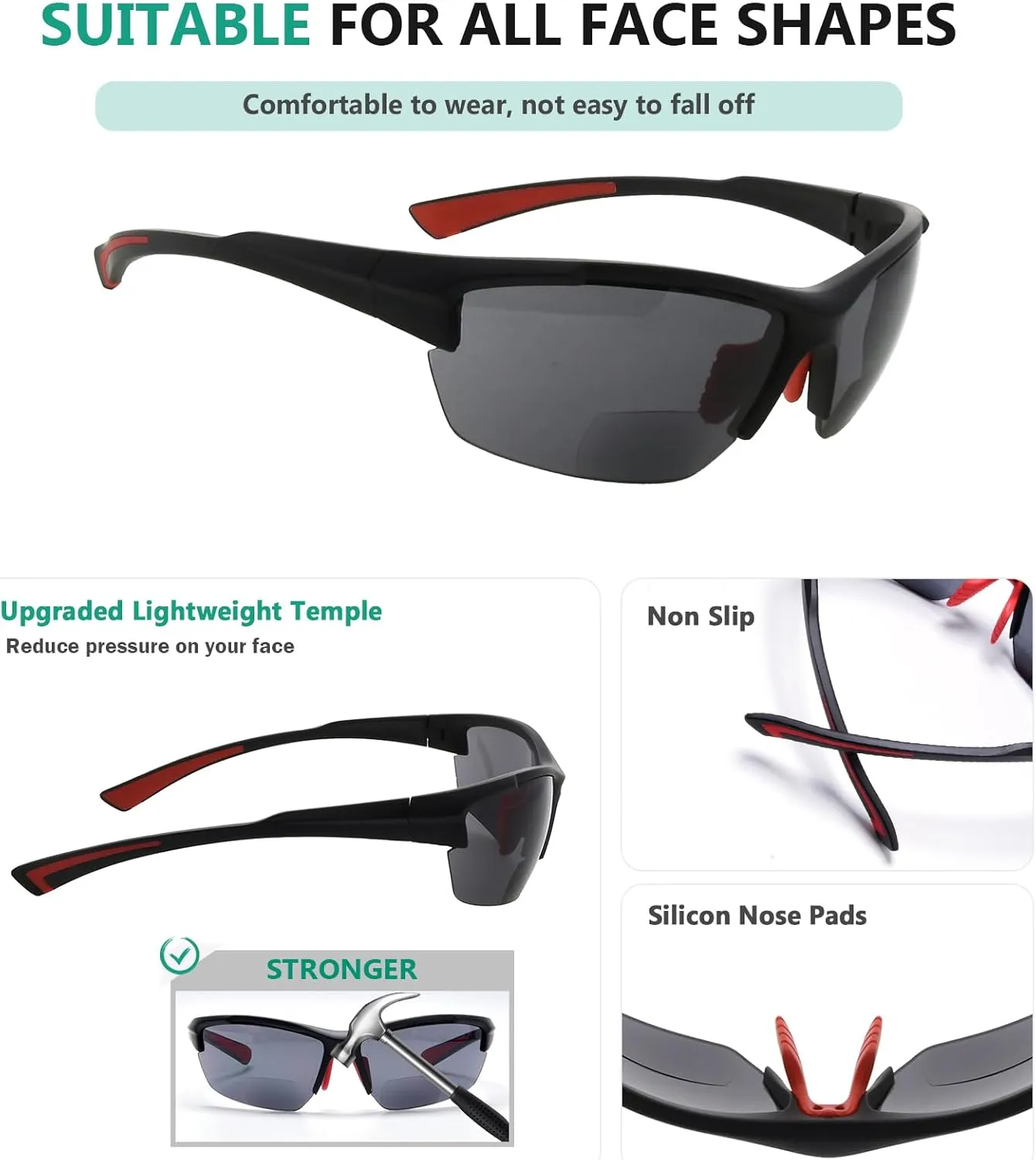 Eyekepper TR90 Frame Bifocal Sports Sunglasses Baseball Running Fishing Driving Golf Softball Hiking Sunshine Readers