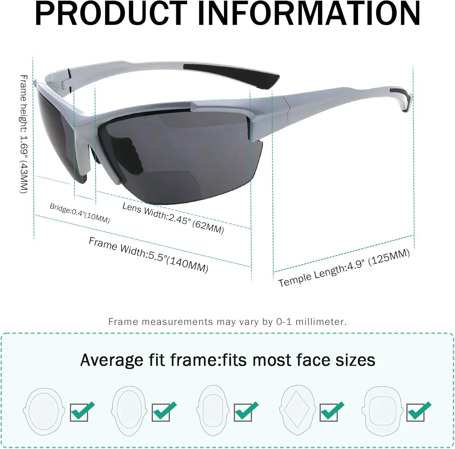 Eyekepper TR90 Frame Bifocal Sports Sunglasses Baseball Running Fishing Driving Golf Softball Hiking Sunshine Readers