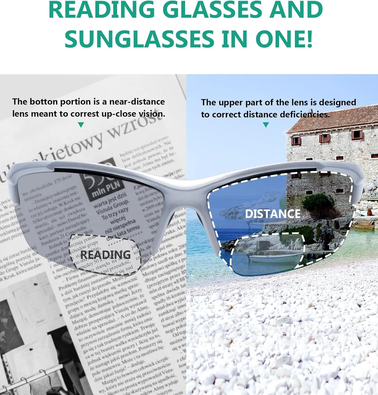Eyekepper TR90 Frame Bifocal Sports Sunglasses Baseball Running Fishing Driving Golf Softball Hiking Sunshine Readers