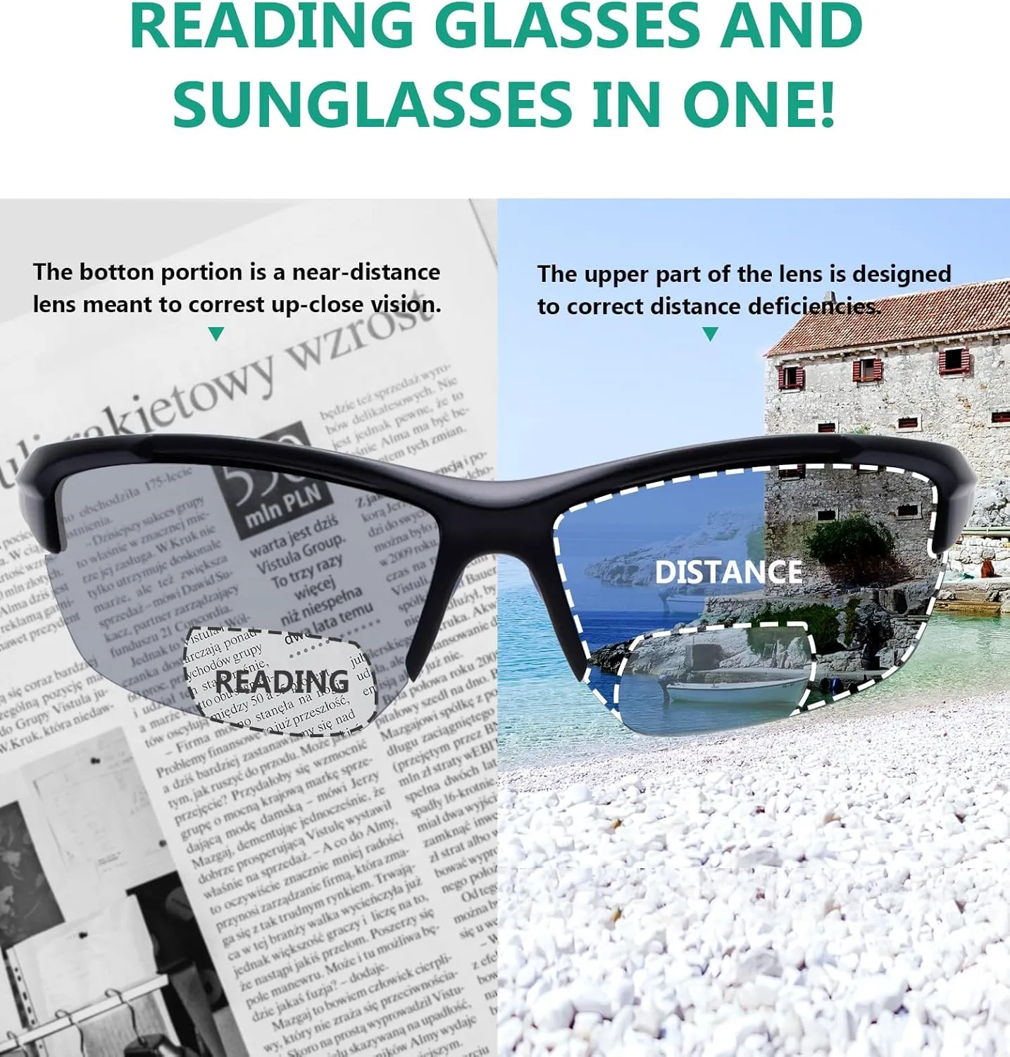 Eyekepper TR90 Frame Bifocal Sports Sunglasses Baseball Running Fishing Driving Golf Softball Hiking Sunshine Readers