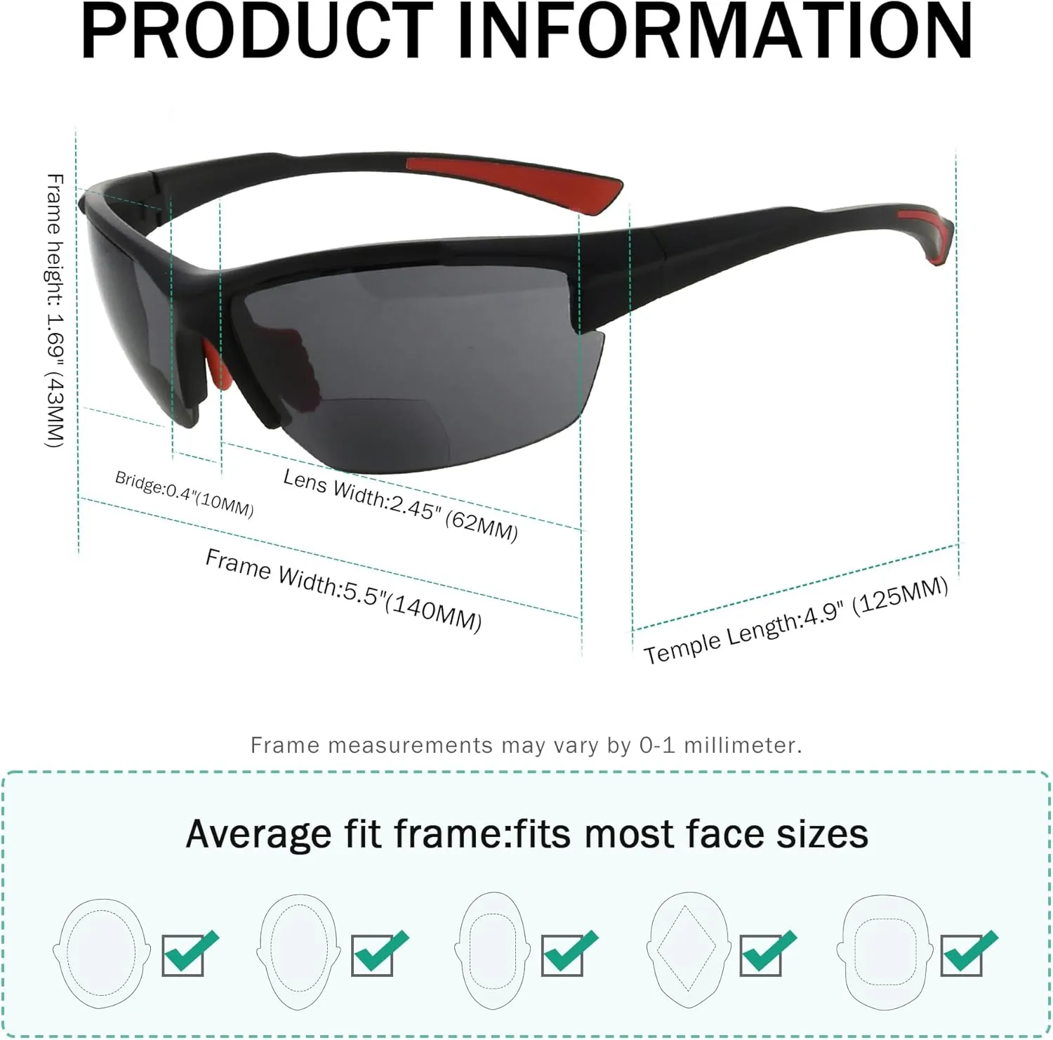Eyekepper TR90 Frame Bifocal Sports Sunglasses Baseball Running Fishing Driving Golf Softball Hiking Sunshine Readers