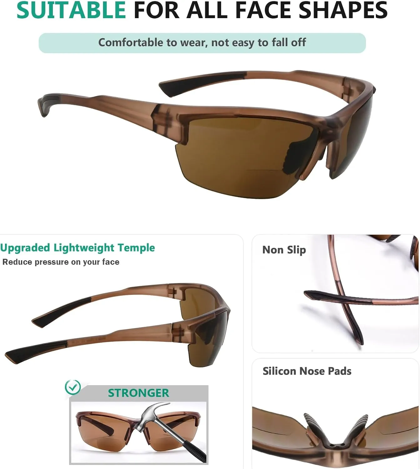 Eyekepper TR90 Frame Bifocal Sports Sunglasses Baseball Running Fishing Driving Golf Softball Hiking Sunshine Readers