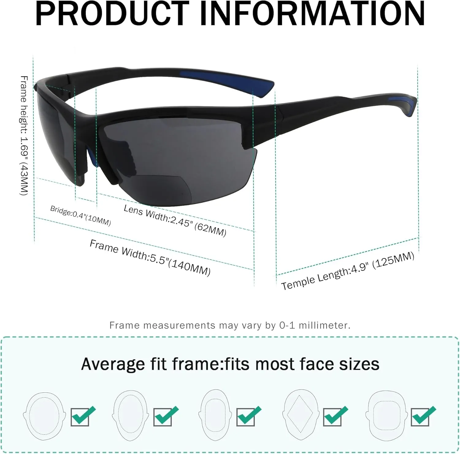 Eyekepper TR90 Frame Bifocal Sports Sunglasses Baseball Running Fishing Driving Golf Softball Hiking Sunshine Readers