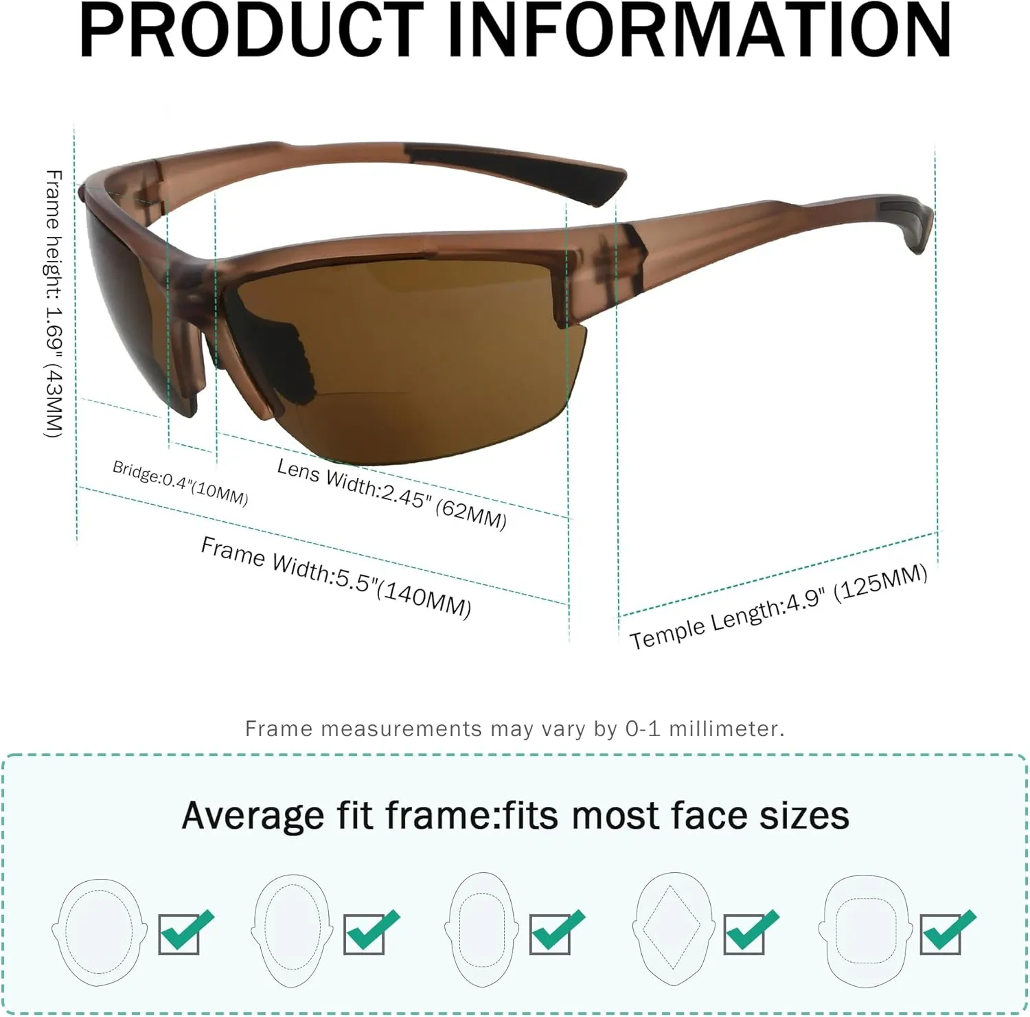 Eyekepper TR90 Frame Bifocal Sports Sunglasses Baseball Running Fishing Driving Golf Softball Hiking Sunshine Readers