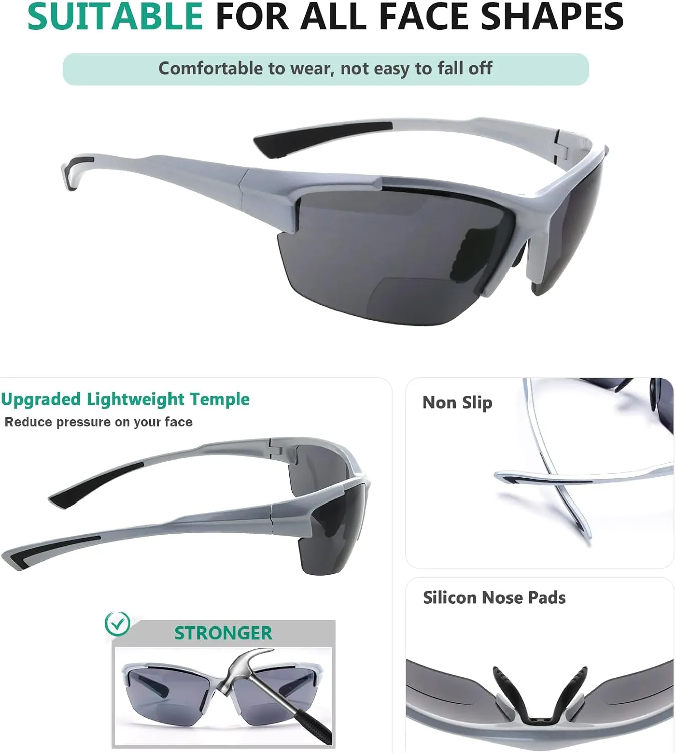 Eyekepper TR90 Frame Bifocal Sports Sunglasses Baseball Running Fishing Driving Golf Softball Hiking Sunshine Readers