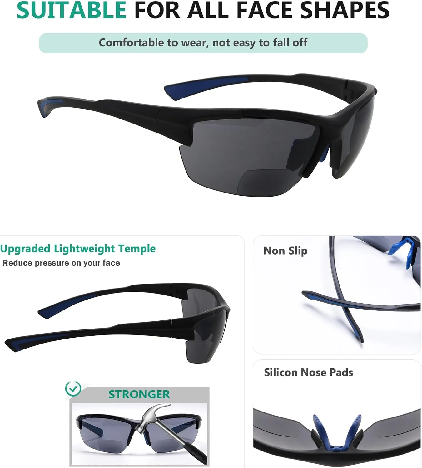 Eyekepper TR90 Frame Bifocal Sports Sunglasses Baseball Running Fishing Driving Golf Softball Hiking Sunshine Readers