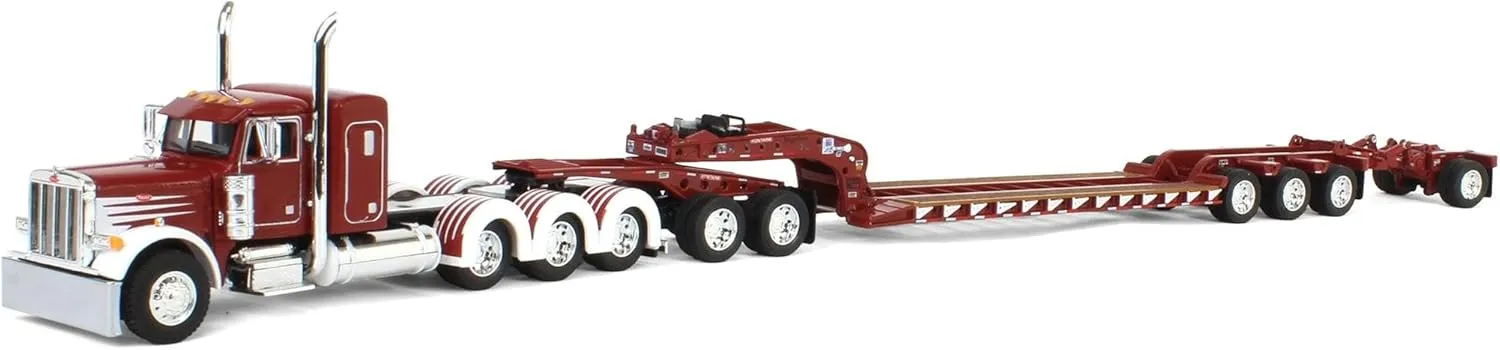 First Gear DCP 1/64 Peterbilt 379 Tri-Axle Flat Top with Fontaine Magnitude Tri-Axle Lowboy Trailer with Booster & Stinger 60-2015