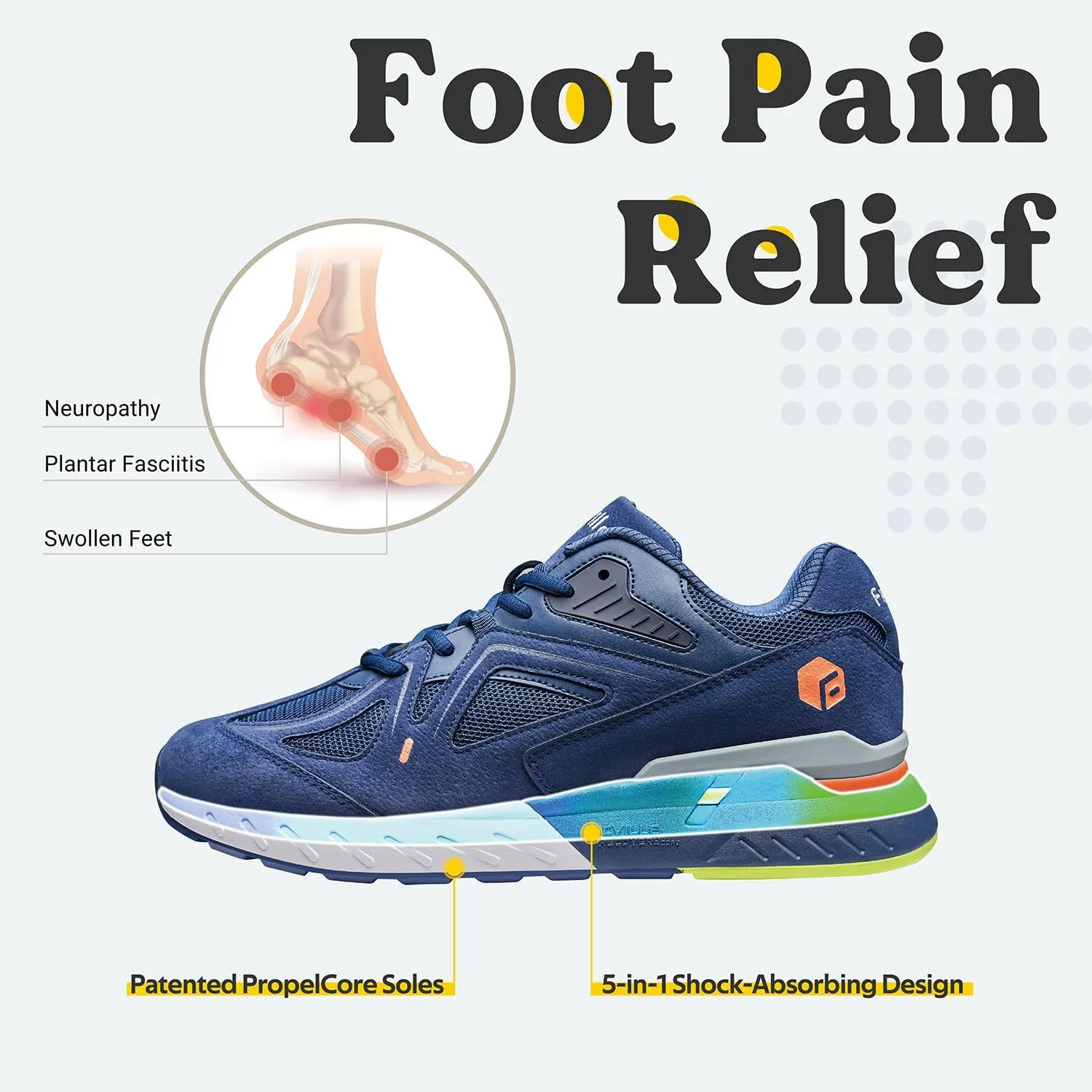 FitVille Extra Wide Walking Shoes for Men Wide Width Sneakers for Flat Feet Arch Fit Heel Pain Relief - Rebound Core