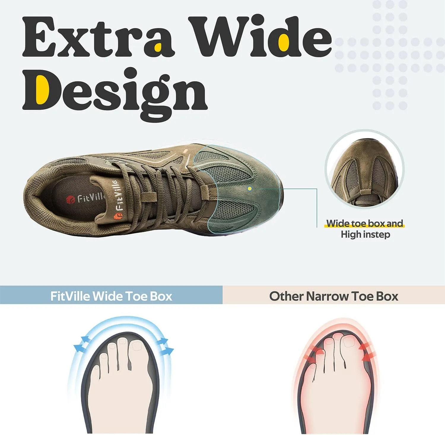 FitVille Extra Wide Walking Shoes for Men Wide Width Sneakers for Flat Feet Arch Fit Heel Pain Relief - Rebound Core