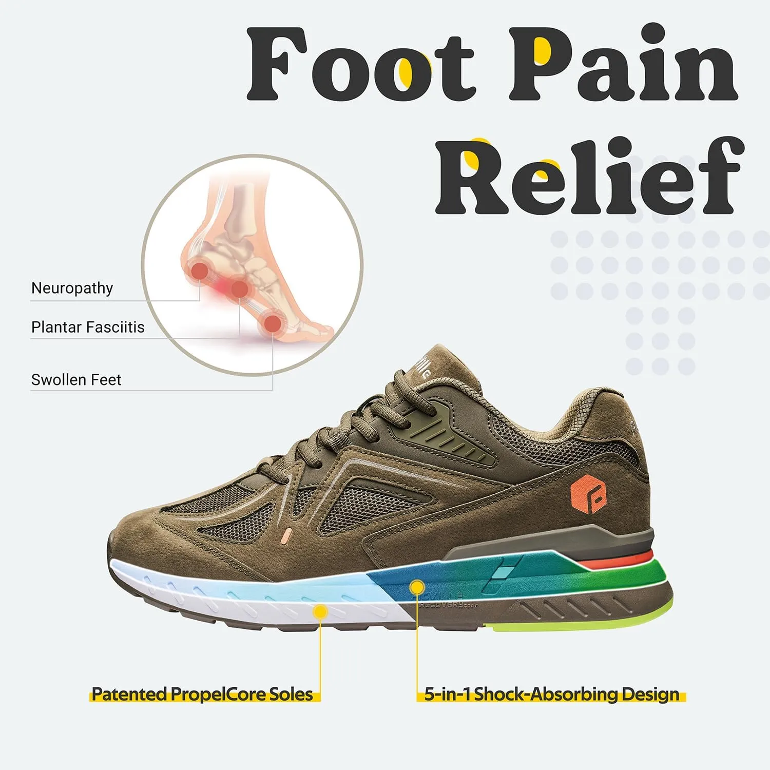 FitVille Extra Wide Walking Shoes for Men Wide Width Sneakers for Flat Feet Arch Fit Heel Pain Relief - Rebound Core