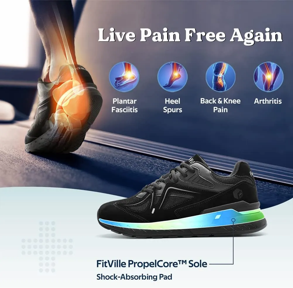 FitVille Extra Wide Walking Shoes for Men Wide Width Sneakers for Flat Feet Arch Fit Heel Pain Relief - Rebound Core