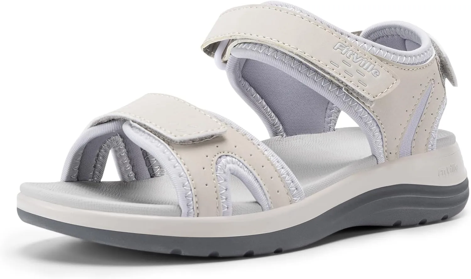 FitVille Women's Orthopedic Wide Sandals Strappy Arch Support Flat Sandals for Plantar Fasciitis & Swollen Feet | Adjustable Ankle Strap