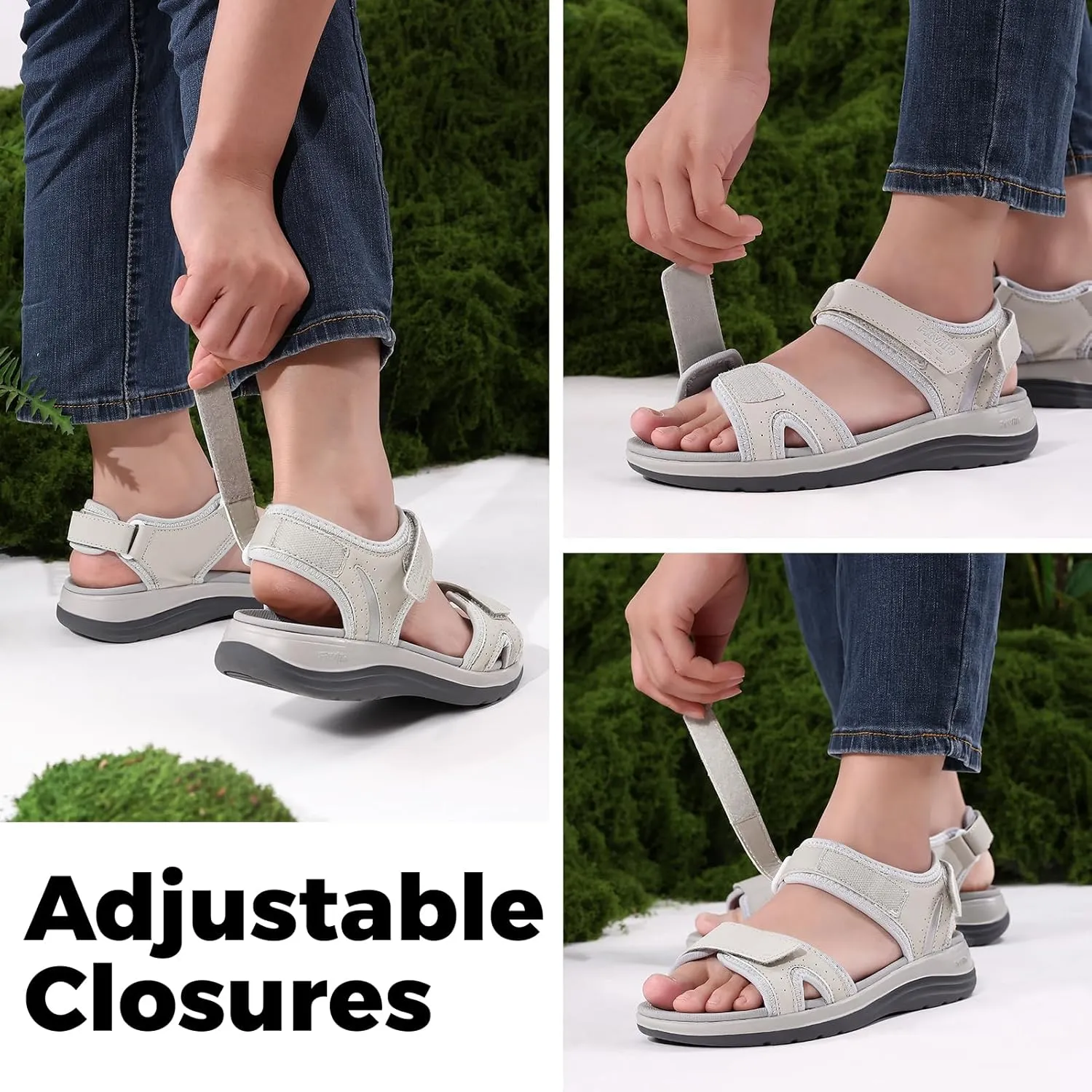 FitVille Women's Orthopedic Wide Sandals Strappy Arch Support Flat Sandals for Plantar Fasciitis & Swollen Feet | Adjustable Ankle Strap