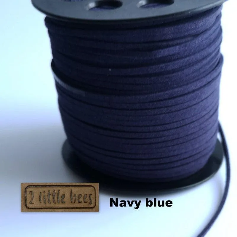 Flat Faux Suede Leather String. Navy blue