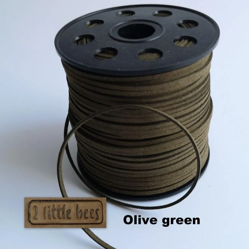 Flat Faux Suede Leather String. Olive