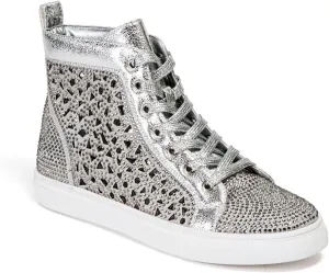 Flat Laser Cut High Top Bling Rhinestone Sneaker Women's Shoes New York Silver 38