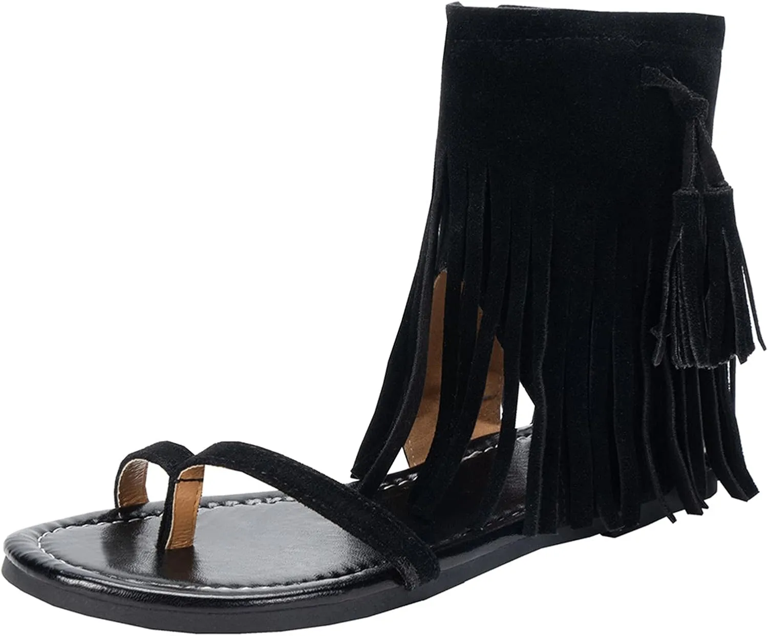 Flat Sandals for Women Gladiator Suede Fringe Open toe Falt Zip Up Flat Sandals Women Flat Dress Sandals for Women