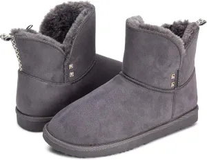 Floopi Warm Winter Boots for Women- Classic Ankle Cut, Eco-Friendly Suede Exterior, Faux Fur- Plush Interior- Anti-Skid Flat Sole, Casual Everyday Wear