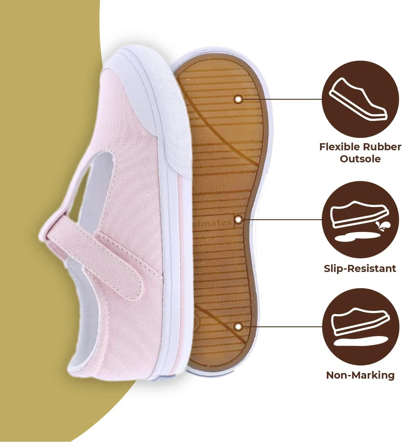 FOOTMATES Drew Mary Jane Flat T-Strap Girls Canvas Walking Sneakers with Custom-Fit Insoles, Slip-Resistant Vulcanized Outsoles
