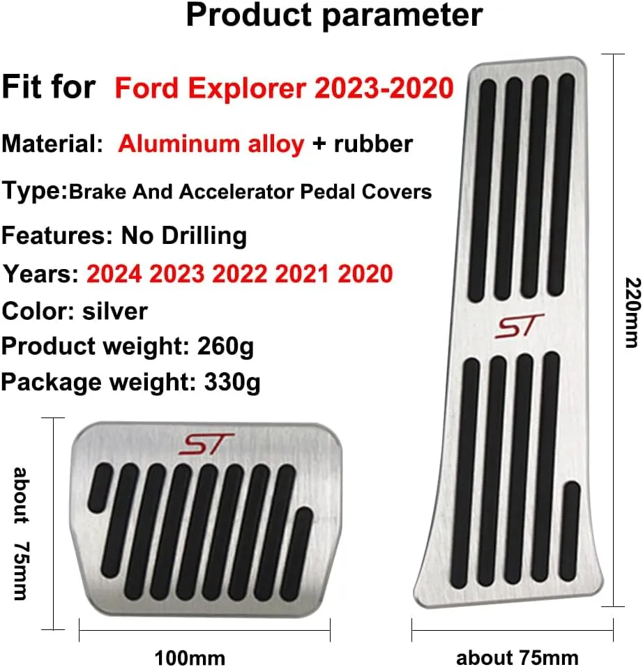 for Ford Explorer 2025 2024 2023 2022-2020 Aluminum Performance Pedals Set Non-Slip Accelerator and Brake Pedals Cover No Drill Brake Gas Accelerator Accessories 2Pcs(ST)