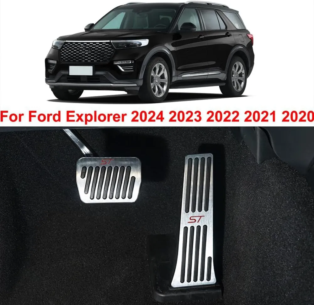 for Ford Explorer 2025 2024 2023 2022-2020 Aluminum Performance Pedals Set Non-Slip Accelerator and Brake Pedals Cover No Drill Brake Gas Accelerator Accessories 2Pcs(ST)