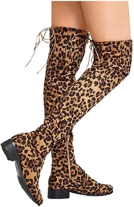 Forever Link Jalen-H4 Women's Over The Knee Thigh High Flat Boot,Leopard