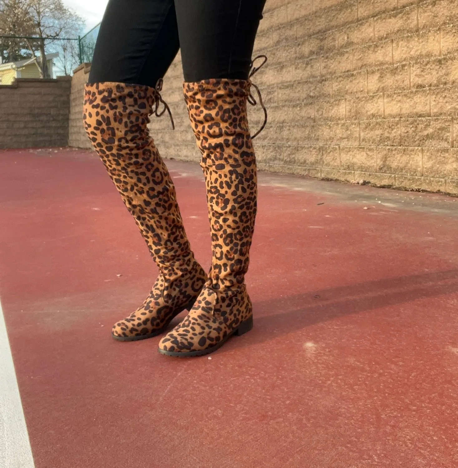 Forever Link Jalen-H4 Women's Over The Knee Thigh High Flat Boot,Leopard