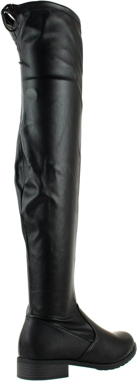 Forever Link Jalen-H4 Women's Over The Knee Thigh High Flat Boot,Leopard