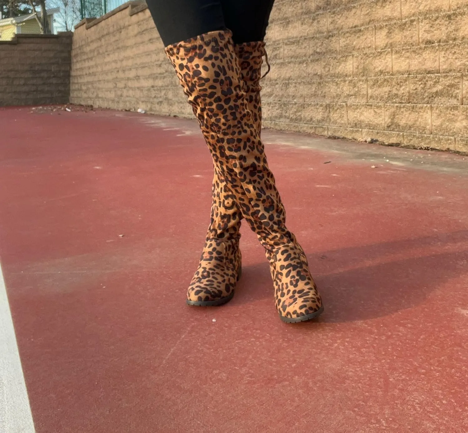 Forever Link Jalen-H4 Women's Over The Knee Thigh High Flat Boot,Leopard