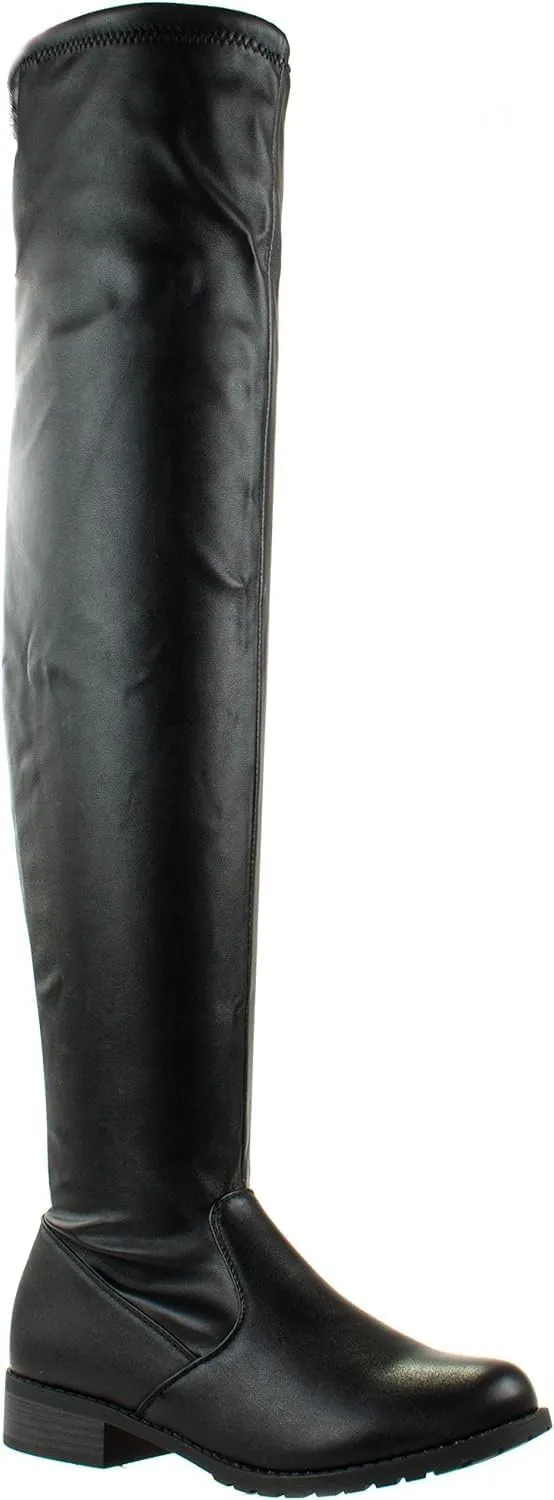 Forever Link Jalen-H4 Women's Over The Knee Thigh High Flat Boot,Leopard