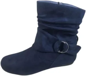 Forever Link Women's Fashion Mid Calf Flat Heel Side Zipper Slouch Boots Booties