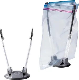 Freezer Bag Stands (2 Pack) | Baggy Rack Holder for Food Prep Bag | Meal Planning | Ziploc Bag Holder | Adjustable Freezer Bag Holder Stand | Hands Free Baggie Holder | Non-Slip Rubber Base (Grey)