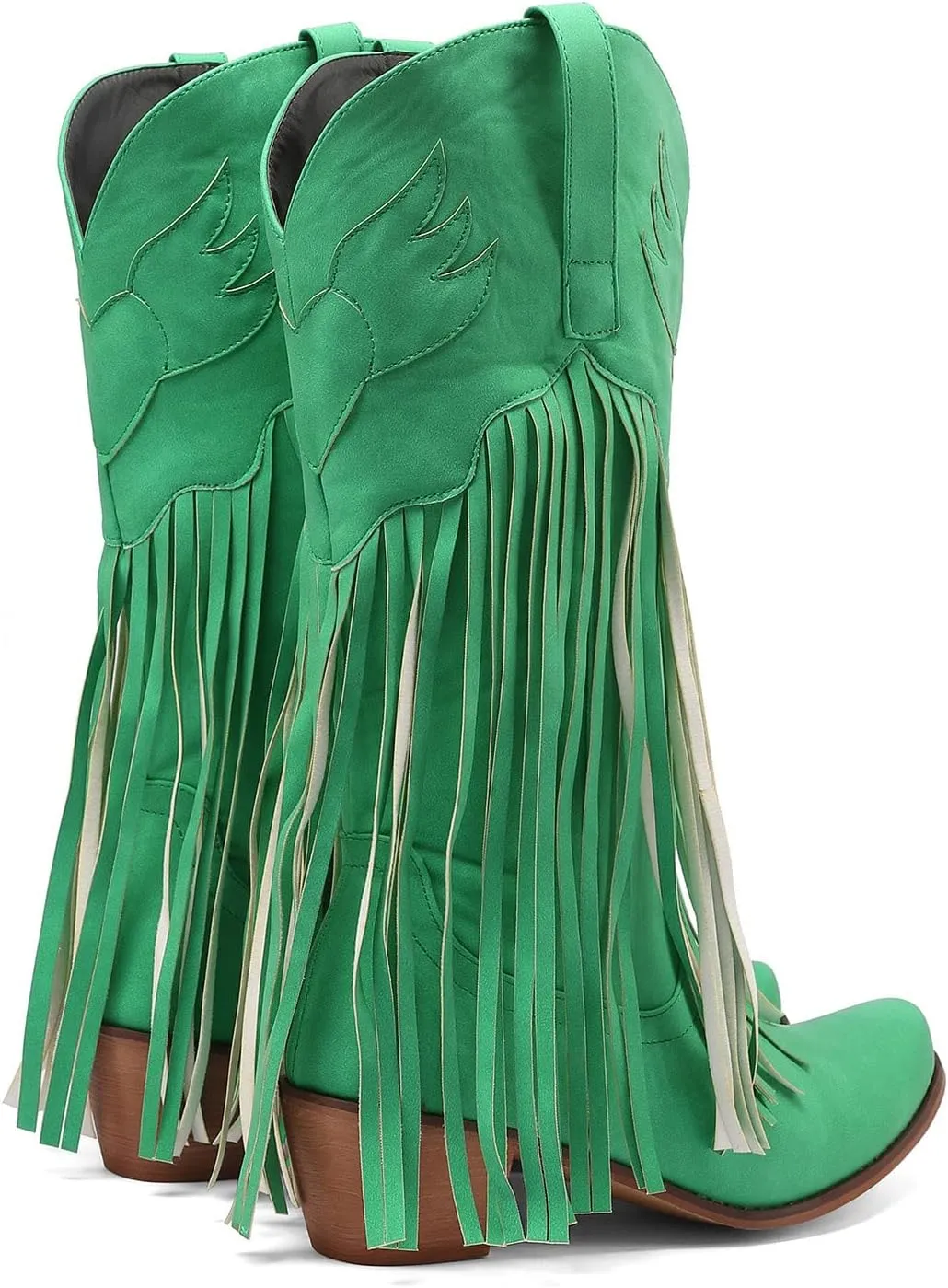 Fringe Cowboy Boots for Women Western Tassel Riding Cowgirl Boots Pull on Mid Calf Boots Fashion Buckle Boots