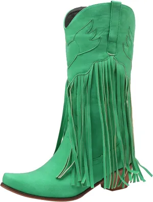 Fringe Cowboy Boots for Women Western Tassel Riding Cowgirl Boots Pull on Mid Calf Boots Fashion Buckle Boots