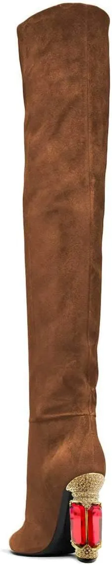 FSJ Women Over The Knee Boots Thigh High Crystal Chunky Heel Sparkly Rhinestone Closed Toe Stretch Long Boots Size 4-15 US