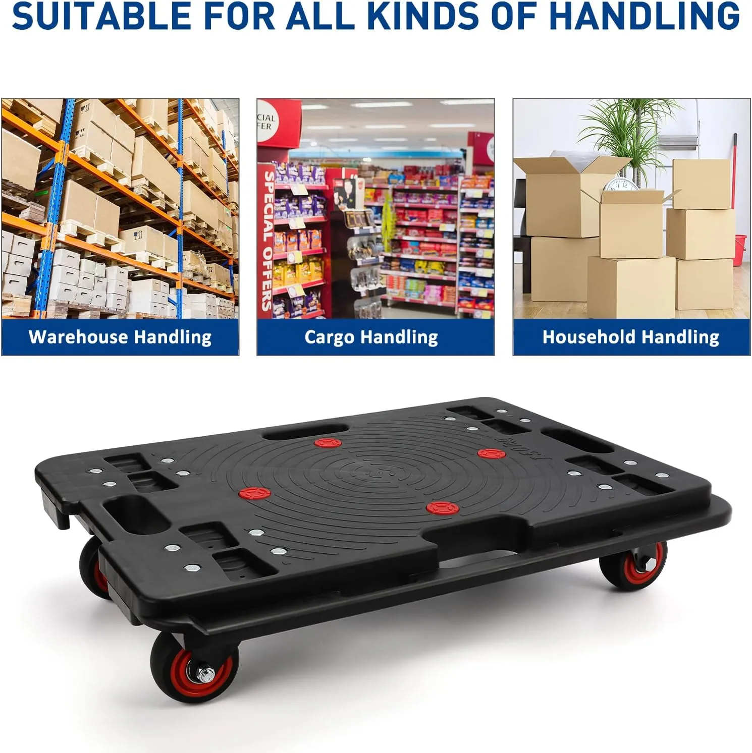 Furniture Dolly, Large Moving Dolly, 24in*16in with 800 Lbs Capacity, Flat Furniture Movers with Wheels, Portable and Heavy Duty, Connectable Dollies with Wheels, Black