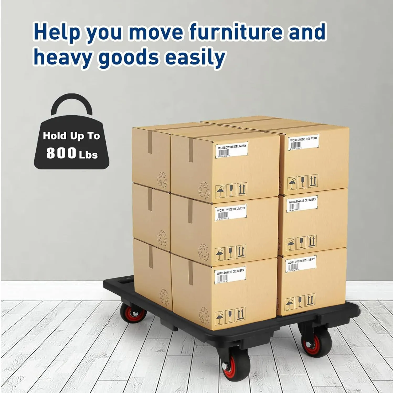 Furniture Dolly, Large Moving Dolly, 24in*16in with 800 Lbs Capacity, Flat Furniture Movers with Wheels, Portable and Heavy Duty, Connectable Dollies with Wheels, Black