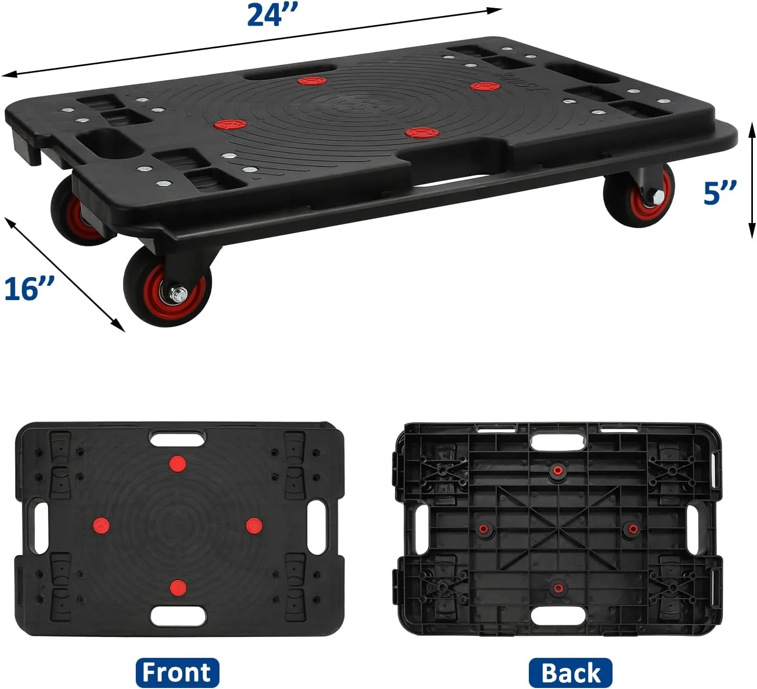 Furniture Dolly, Large Moving Dolly, 24in*16in with 800 Lbs Capacity, Flat Furniture Movers with Wheels, Portable and Heavy Duty, Connectable Dollies with Wheels, Black