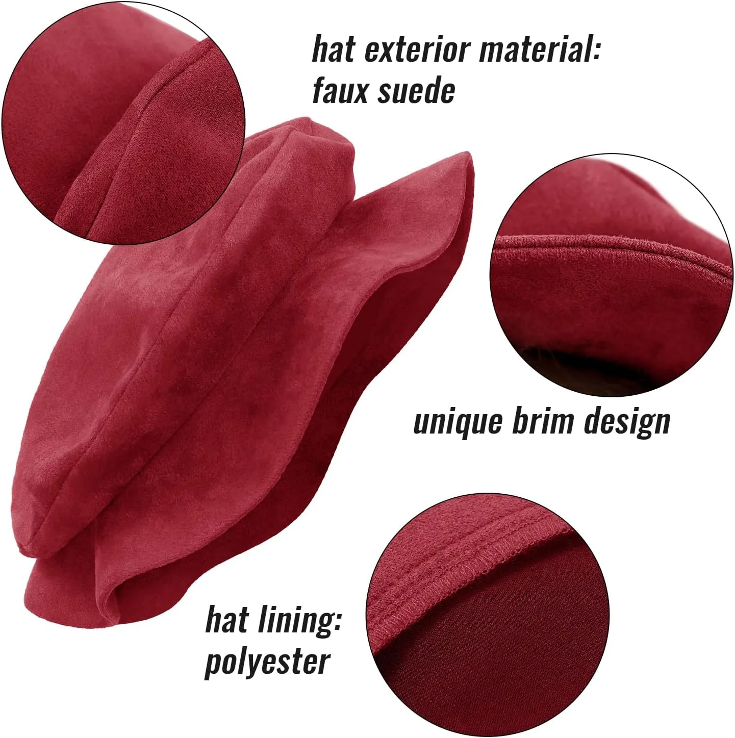 FURPHI Medieval Tudor Flat Cap Faux Suede Beret Hat Renaissance Festival Costume Accessories for Men Women