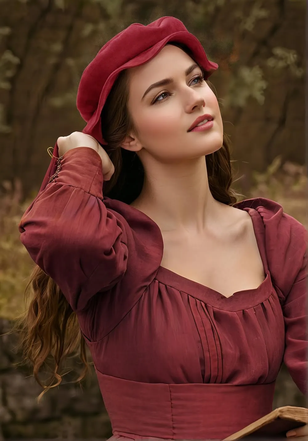 FURPHI Medieval Tudor Flat Cap Faux Suede Beret Hat Renaissance Festival Costume Accessories for Men Women