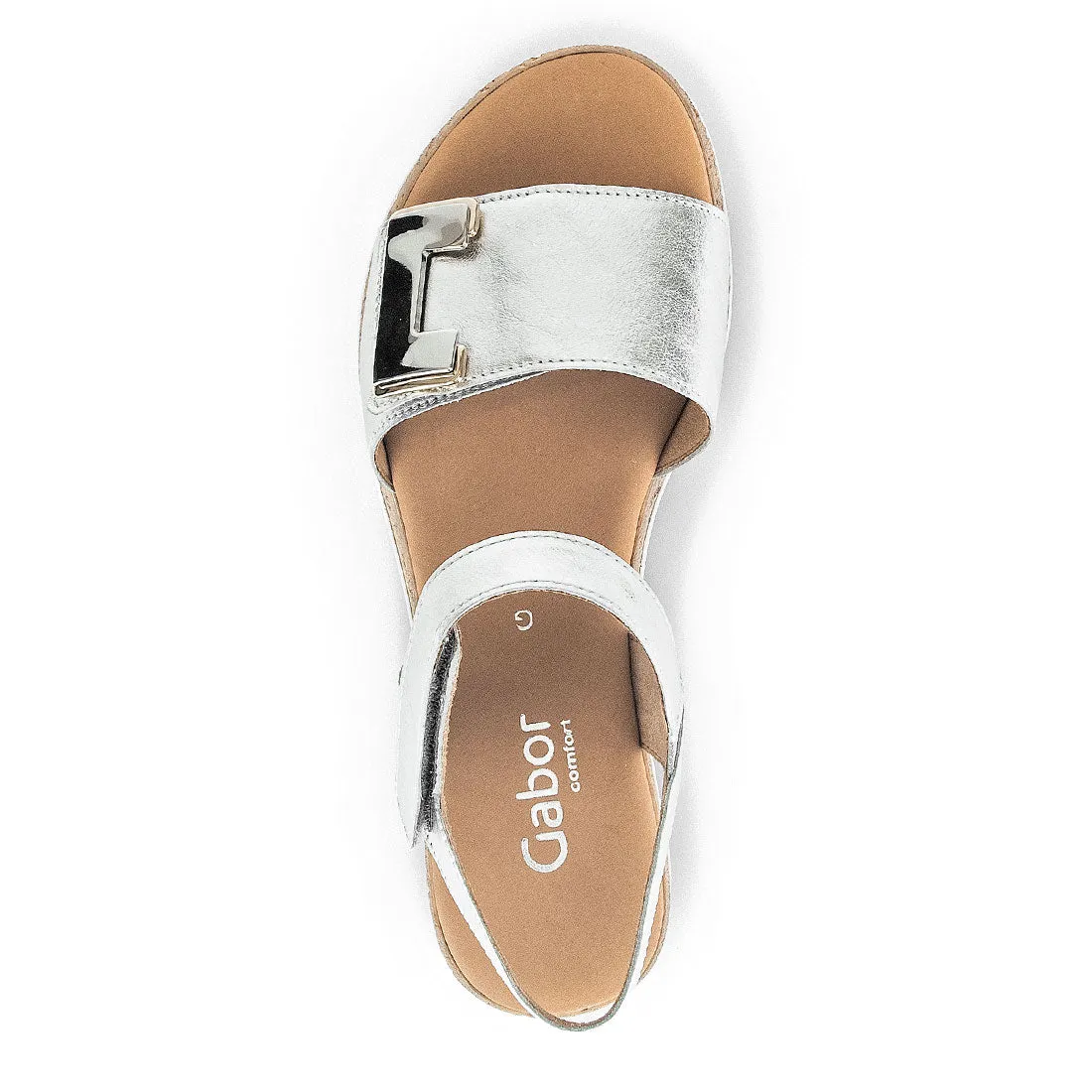 GABOR Sølv skind sandal m. spænde   velcro