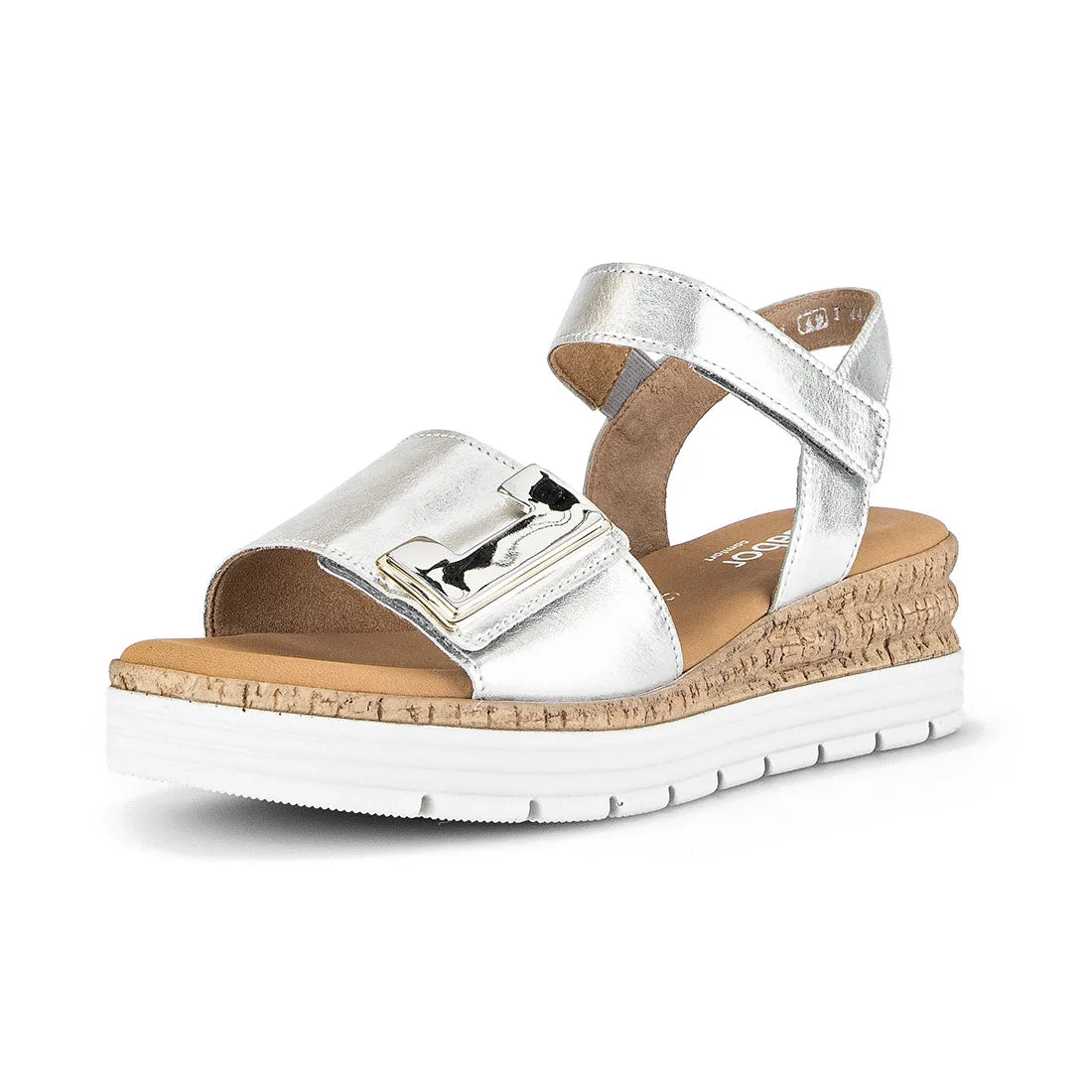 GABOR Sølv skind sandal m. spænde   velcro