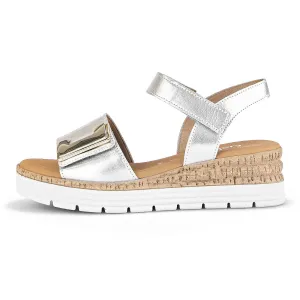 GABOR Sølv skind sandal m. spænde   velcro